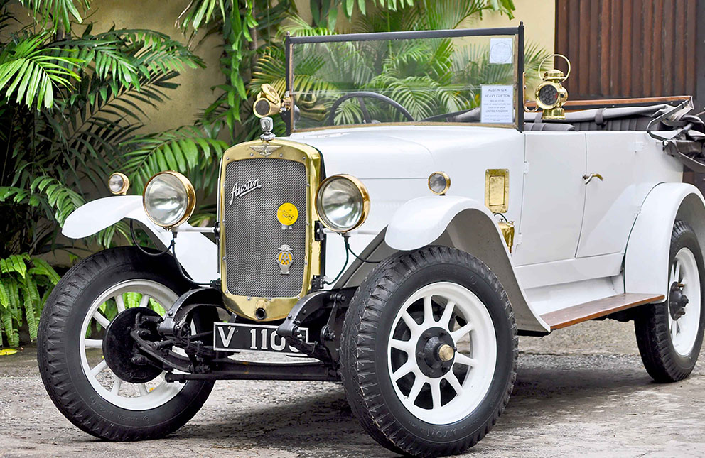 Austin Clifton White open top 1929 tourer at Malkey Rent A Car Colombo