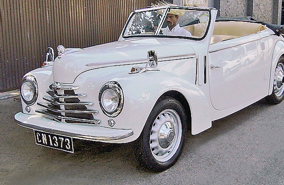 Skoda Roadster 1949 white open top at Malkey Rent A Car Colombo