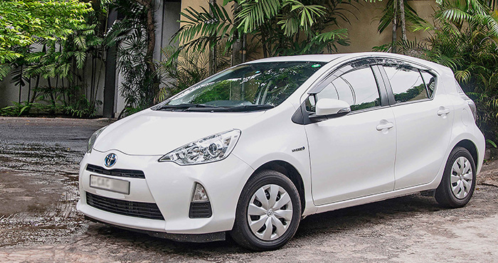 Toyota Aqua Prius C hybrid car for hire at Malkey Rent A Car Colombo