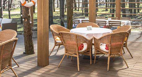 An outdoor dining area at a cafe