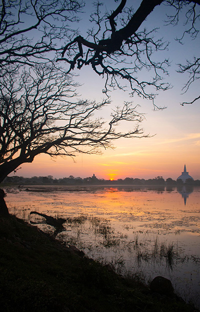 Sunrise by a lake in Anuradhapura